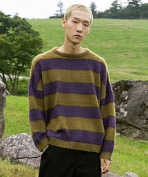XTONZ（エクストーンズ）の「XTK036アレンストライプモヘアニット（KHAKI/PURPLE）（ニット/セーター）」