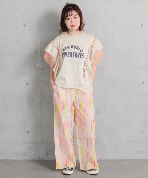 MARKEY'S（マーキーズ）の「チュールフリルカレッジTシャツ/おとな（Tシャツ/カットソー・レディース・チャコール/ライトピンク/モスグリーン/ホワイト系その他・160cm）」の9枚目の写真