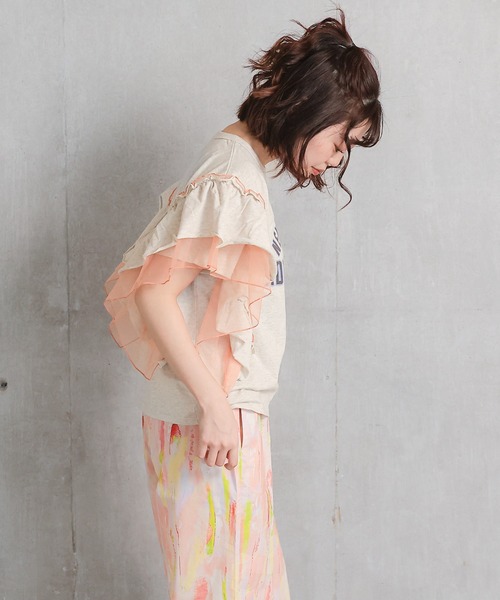 MARKEY'S（マーキーズ）の「チュールフリルカレッジTシャツ/おとな（Tシャツ/カットソー・レディース・チャコール/ライトピンク/モスグリーン/ホワイト系その他・160cm）」の7枚目の写真