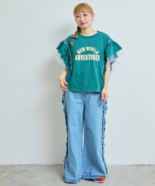MARKEY'S（マーキーズ）の「チュールフリルカレッジTシャツ/おとな（Tシャツ/カットソー・レディース・チャコール/ライトピンク/モスグリーン/ホワイト系その他・160cm）」の13枚目の写真