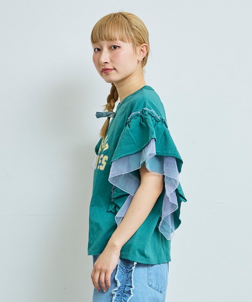 MARKEY'S（マーキーズ）の「チュールフリルカレッジTシャツ/おとな（Tシャツ/カットソー・レディース・チャコール/ライトピンク/モスグリーン/ホワイト系その他・160cm）」の12枚目の写真