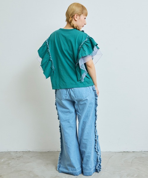 MARKEY'S（マーキーズ）の「チュールフリルカレッジTシャツ/おとな（Tシャツ/カットソー・レディース・チャコール/ライトピンク/モスグリーン/ホワイト系その他・160cm）」の14枚目の写真