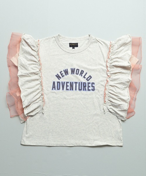 MARKEY'S（マーキーズ）の「チュールフリルカレッジTシャツ/おとな（Tシャツ/カットソー・レディース・チャコール/ライトピンク/モスグリーン/ホワイト系その他・160cm）」の5枚目の写真