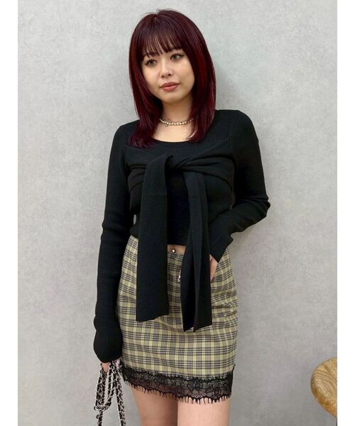 EVRIS（エヴリス）の「リボンデザインニットトップス（ニット/セーター・レディース・ブラック/グレー/イエロー・FREE）」の2枚目の写真