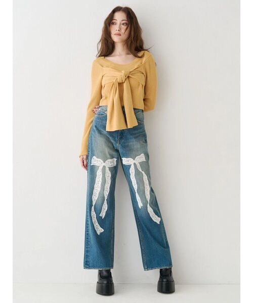 EVRIS（エヴリス）の「リボンデザインニットトップス（ニット/セーター・レディース・ブラック/グレー/イエロー・FREE）」の11枚目の写真