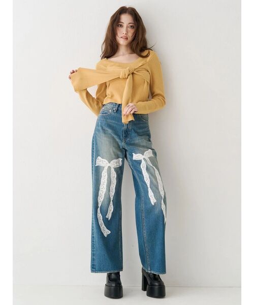 EVRIS（エヴリス）の「リボンデザインニットトップス（ニット/セーター・レディース・ブラック/グレー/イエロー・FREE）」の12枚目の写真