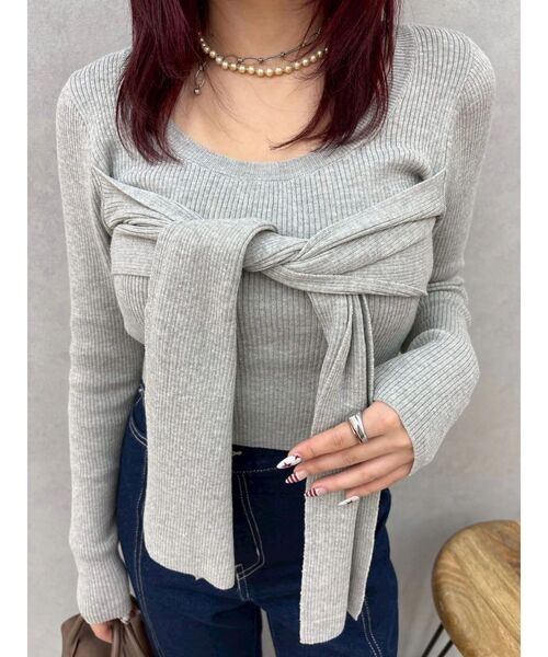 EVRIS（エヴリス）の「リボンデザインニットトップス（ニット/セーター・レディース・ブラック/グレー/イエロー・FREE）」の19枚目の写真