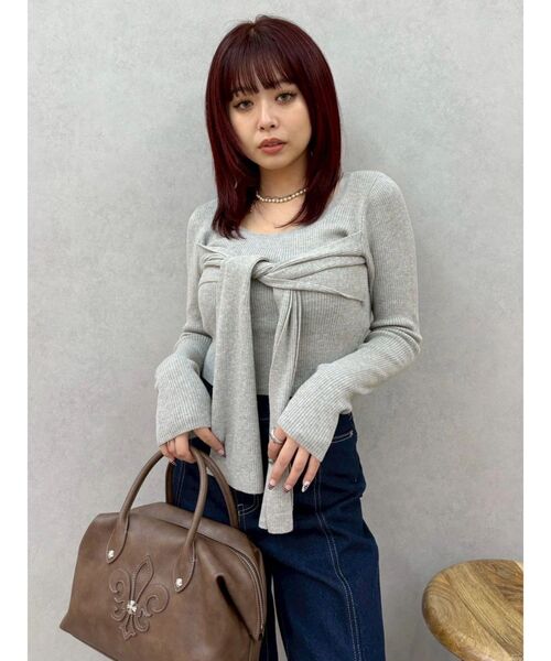 EVRIS（エヴリス）の「リボンデザインニットトップス（ニット/セーター・レディース・ブラック/グレー/イエロー・FREE）」の20枚目の写真