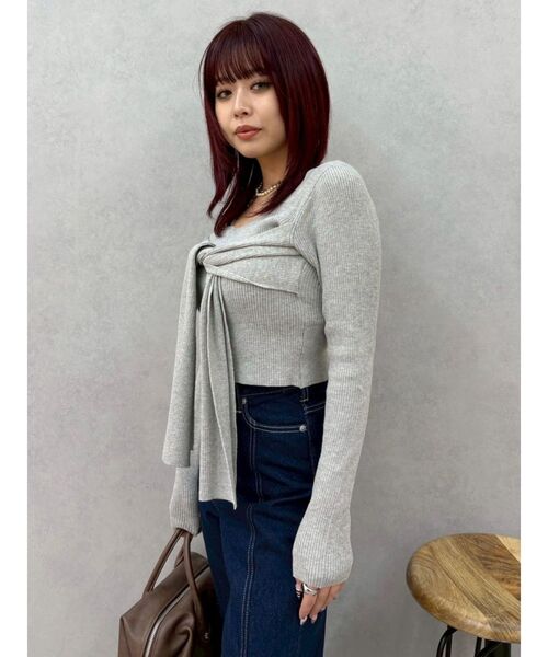 EVRIS（エヴリス）の「リボンデザインニットトップス（ニット/セーター・レディース・ブラック/グレー/イエロー・FREE）」の21枚目の写真