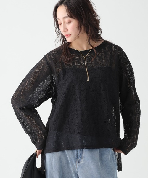 Elura（エルーラ）の「ボートネックレースプルオーバー/655727（Tシャツ/カットソー・レディース・ブラック/ホワイト・FREE）」の2枚目の写真