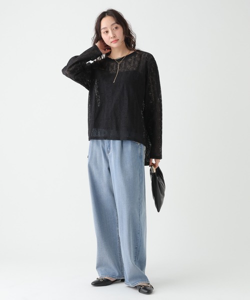 Elura（エルーラ）の「ボートネックレースプルオーバー/655727（Tシャツ/カットソー・レディース・ブラック/ホワイト・FREE）」の5枚目の写真