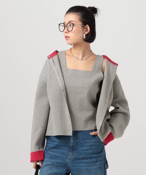 BAYFLOW（ベイフロー）の「[ニットタンク付き]2Pセットハイゲージニットカーディガン（カーディガン/ボレロ・レディース・グレー/オフホワイト/ネイビー・FREE）」の3枚目の写真