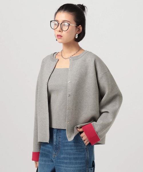 BAYFLOW（ベイフロー）の「[ニットタンク付き]2Pセットハイゲージニットカーディガン（カーディガン/ボレロ・レディース・グレー/オフホワイト/ネイビー・FREE）」の6枚目の写真