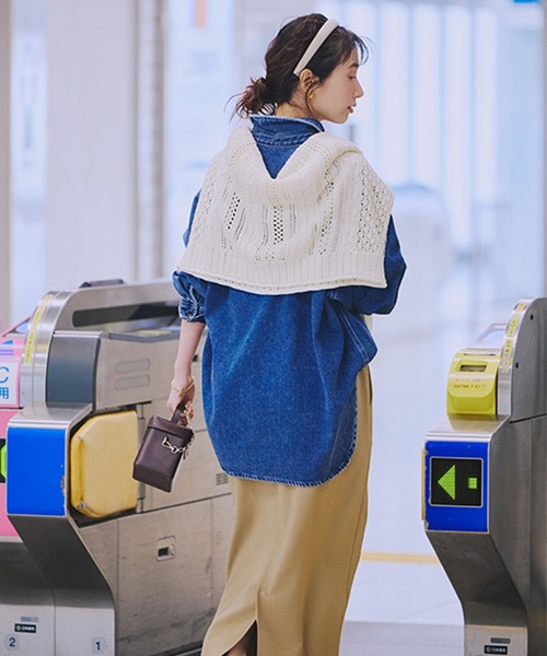 studio CLIP（スタディオクリップ）の「5ゲージダブルフロント透かしケーブルプルオーバー（ニット/セーター・レディース・オフホワイト/ライトベージュ/チャコール・FREE）」の16枚目の写真