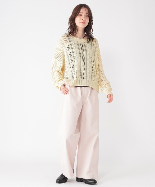 studio CLIP（スタディオクリップ）の「5ゲージダブルフロント透かしケーブルプルオーバー（ニット/セーター・レディース・オフホワイト/ライトベージュ/チャコール・FREE）」の20枚目の写真