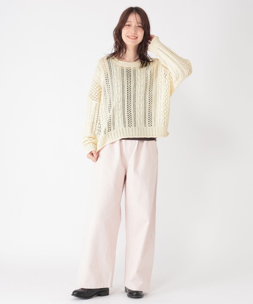 studio CLIP（スタディオクリップ）の「5ゲージダブルフロント透かしケーブルプルオーバー（ニット/セーター・レディース・オフホワイト/ライトベージュ/チャコール・FREE）」の21枚目の写真
