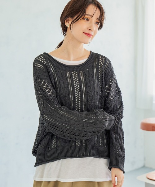 studio CLIP（スタディオクリップ）の「5ゲージダブルフロント透かしケーブルプルオーバー（ニット/セーター・レディース・オフホワイト/ライトベージュ/チャコール・FREE）」の22枚目の写真