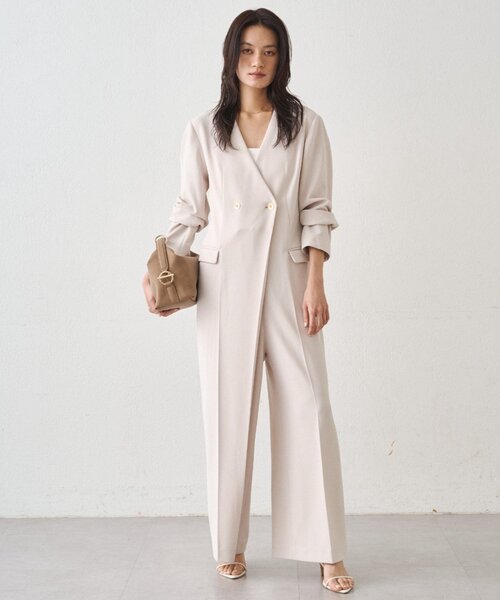 LOUNGEDRESS（ラウンジドレス）の「【Atelier N5/アトリエヌメロサンク】ノーカラーオールインワン（つなぎ/オールインワン・レディース・ライトベージュ/ネイビー・FREE）」の9枚目の写真