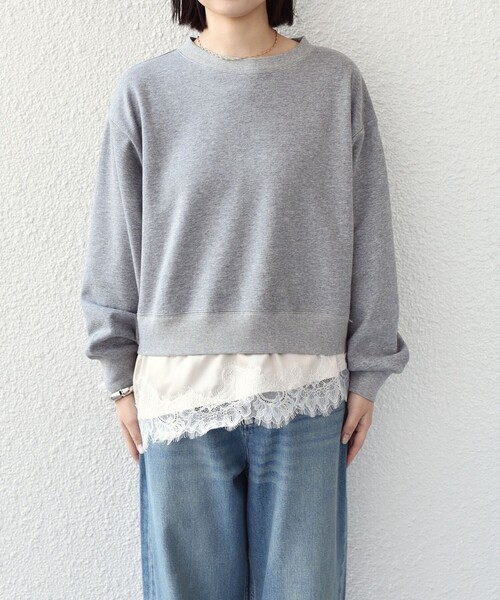 SHIPS Colors(シップス カラーズ)の「SHIPS Colors:〈手洗い可能〉レース レイヤード 裏毛 トップス◇(スウェット・レディース・ネイビー/グレー/ナチュラル・ONE SIZE)」の15枚目の写真