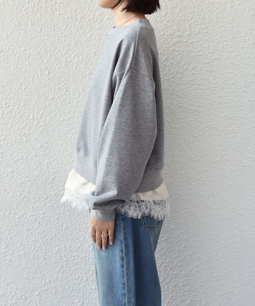 SHIPS Colors(シップス カラーズ)の「SHIPS Colors:〈手洗い可能〉レース レイヤード 裏毛 トップス◇(スウェット・レディース・ネイビー/グレー/ナチュラル・ONE SIZE)」の16枚目の写真