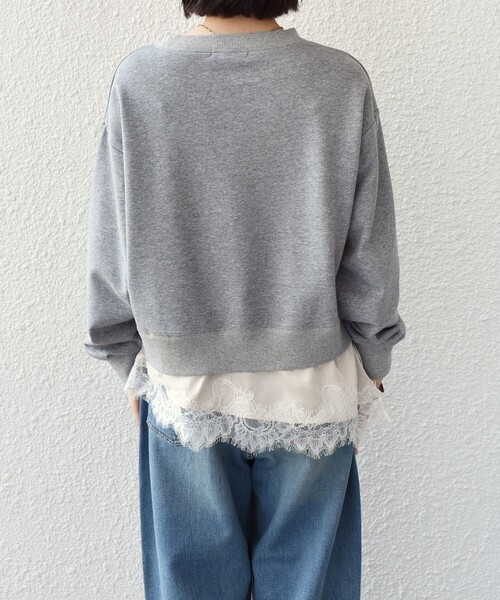 SHIPS Colors(シップス カラーズ)の「SHIPS Colors:〈手洗い可能〉レース レイヤード 裏毛 トップス◇(スウェット・レディース・ネイビー/グレー/ナチュラル・ONE SIZE)」の17枚目の写真