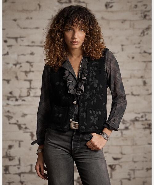 RRL(ダブル アール エル)の「エンブロイダリー ウールカシミヤ ベスト(ベスト・レディース・ブラック系1・1/2/3/4)」の1枚目の写真