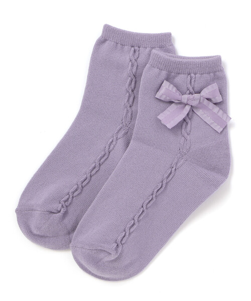 BeBe（ベベ）の「リボンモチーフケーブルラインクルーソックス（ソックス/靴下・キッズ・パープル/ホワイト・19.0cm/21.0cm/17.0cm/24.0cm）」の5枚目の写真