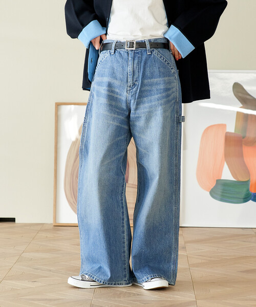 FREAK'S STORE(フリークスストア)の「Lee × FREAK'S STORE/リー 別注 WIDE PAINTER PANTS/別注 ワイド ペインターパンツ(デニムパンツ・レディース・オフホワイト/ブルー/ネイビー・SMALL/MEDIUM)」の1枚目の写真