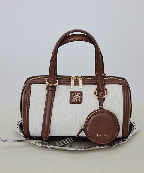RANDA(ランダ)の「2WAY デザインベルトボストンバッグ(ハンドバッグ・レディース・ブラウン/アイボリー/ブラック・FREE)」の1枚目の写真