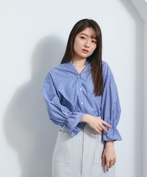 ラメストライプキャンディスリーブシャツブラウス