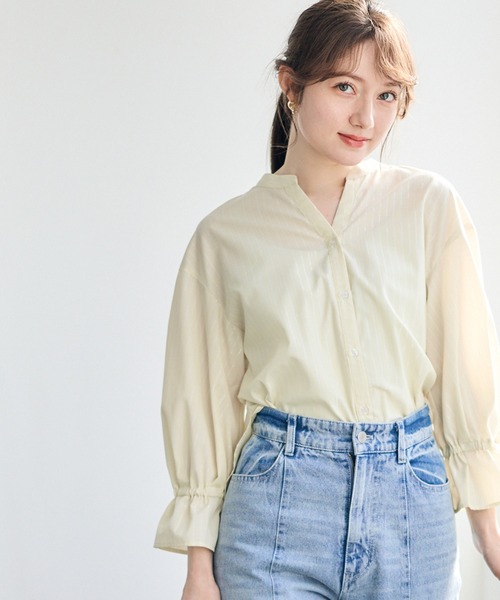 12Twelve Agenda（トゥエルブ　アジェンダ）の「ラメストライプキャンディスリーブシャツブラウス（シャツ/ブラウス・レディース・オフホワイト/イエロー/ブルー・M）」の18枚目の写真