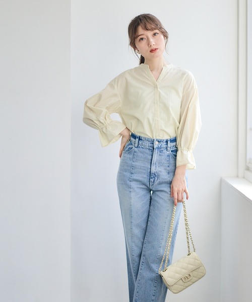 12Twelve Agenda（トゥエルブ　アジェンダ）の「ラメストライプキャンディスリーブシャツブラウス（シャツ/ブラウス・レディース・オフホワイト/イエロー/ブルー・M）」の22枚目の写真