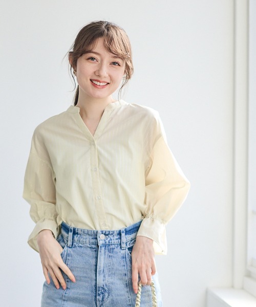 12Twelve Agenda（トゥエルブ　アジェンダ）の「ラメストライプキャンディスリーブシャツブラウス（シャツ/ブラウス・レディース・オフホワイト/イエロー/ブルー・M）」の16枚目の写真
