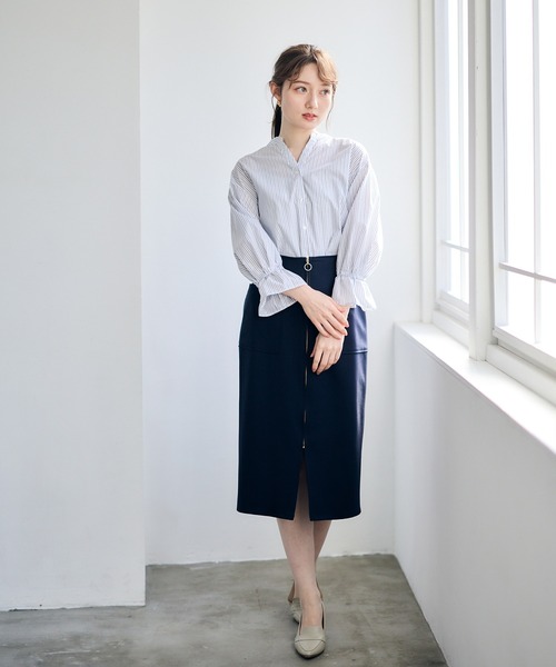 12Twelve Agenda（トゥエルブ　アジェンダ）の「ラメストライプキャンディスリーブシャツブラウス（シャツ/ブラウス・レディース・オフホワイト/イエロー/ブルー・M）」の13枚目の写真