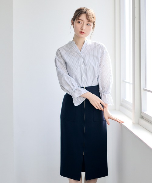 12Twelve Agenda（トゥエルブ　アジェンダ）の「ラメストライプキャンディスリーブシャツブラウス（シャツ/ブラウス・レディース・オフホワイト/イエロー/ブルー・M）」の9枚目の写真