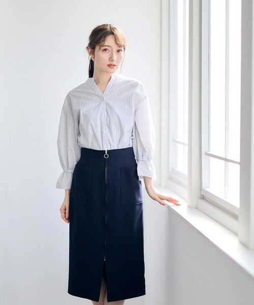 12Twelve Agenda（トゥエルブ　アジェンダ）の「ラメストライプキャンディスリーブシャツブラウス（シャツ/ブラウス・レディース・オフホワイト/イエロー/ブルー・M）」の10枚目の写真