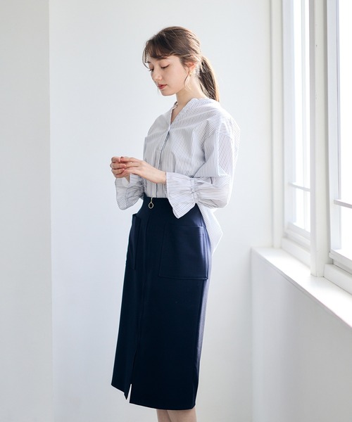 12Twelve Agenda（トゥエルブ　アジェンダ）の「ラメストライプキャンディスリーブシャツブラウス（シャツ/ブラウス・レディース・オフホワイト/イエロー/ブルー・M）」の12枚目の写真