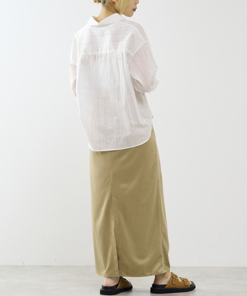 SOFFITTO（ソフィット）の「オーガニックコットンレースアップストライプブラウス（シャツ/ブラウス・レディース・ホワイト/ブラウン・FREE）」の4枚目の写真