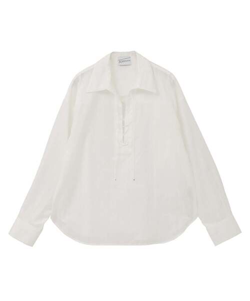 SOFFITTO（ソフィット）の「オーガニックコットンレースアップストライプブラウス（シャツ/ブラウス・レディース・ホワイト/ブラウン・FREE）」の5枚目の写真