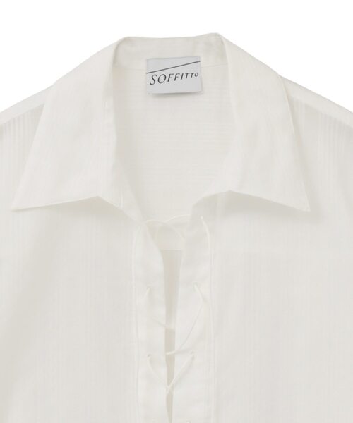 SOFFITTO（ソフィット）の「オーガニックコットンレースアップストライプブラウス（シャツ/ブラウス・レディース・ホワイト/ブラウン・FREE）」の7枚目の写真