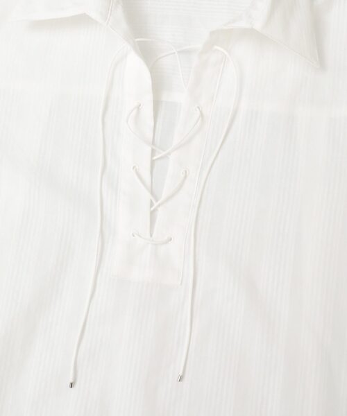 SOFFITTO（ソフィット）の「オーガニックコットンレースアップストライプブラウス（シャツ/ブラウス・レディース・ホワイト/ブラウン・FREE）」の10枚目の写真