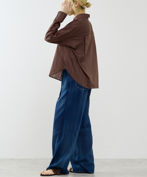 SOFFITTO（ソフィット）の「オーガニックコットンレースアップストライプブラウス（シャツ/ブラウス・レディース・ホワイト/ブラウン・FREE）」の15枚目の写真