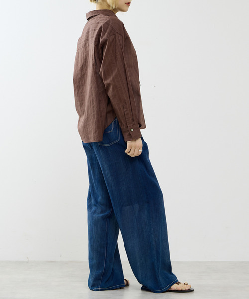 SOFFITTO（ソフィット）の「オーガニックコットンレースアップストライプブラウス（シャツ/ブラウス・レディース・ホワイト/ブラウン・FREE）」の16枚目の写真