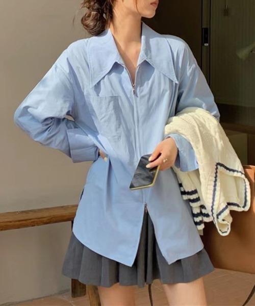 Flugge(フラッジー)の「ビッグカラージップシャツ(シャツ/ブラウス・レディース・ブルー・MEDIUM/LARGE)」の8枚目の写真