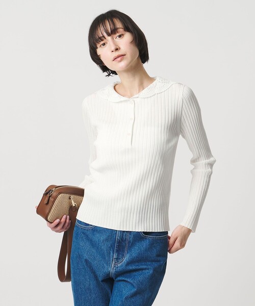 UNITED ARROWS（ユナイテッドアローズ）の「セーラー エンブロイダリー リブニット ‐ウォッシャブル‐（ニット/セーター・レディース・オフホワイト/ネイビー・FREE）」の6枚目の写真