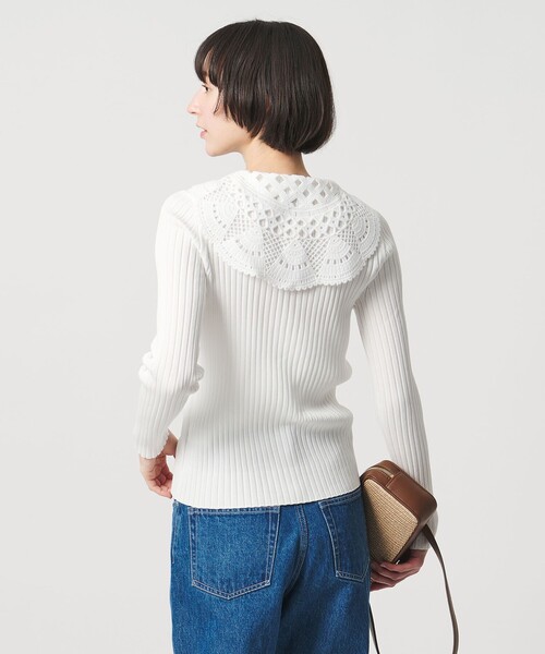 UNITED ARROWS（ユナイテッドアローズ）の「セーラー エンブロイダリー リブニット ‐ウォッシャブル‐（ニット/セーター・レディース・オフホワイト/ネイビー・FREE）」の7枚目の写真