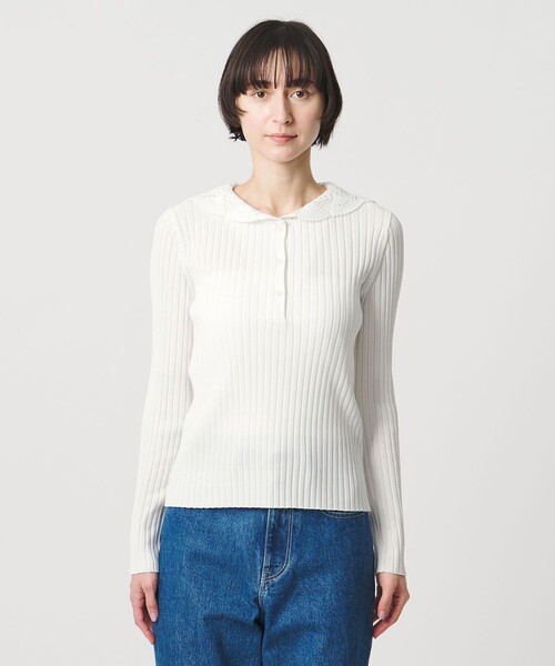 UNITED ARROWS（ユナイテッドアローズ）の「セーラー エンブロイダリー リブニット ‐ウォッシャブル‐（ニット/セーター・レディース・オフホワイト/ネイビー・FREE）」の10枚目の写真