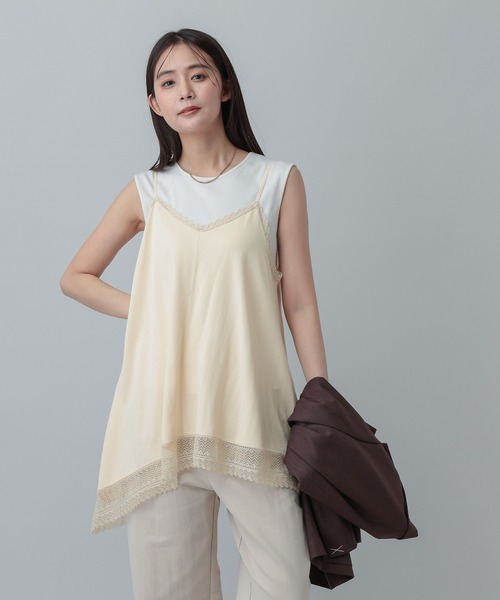 GLOBAL WORK（グローバルワーク）の「MATINEE LINE/アシメニットキャミチュニック/640374（ニット/セーター・レディース・ブラック/ライトベージュ・MEDIUM/LARGE）」の5枚目の写真