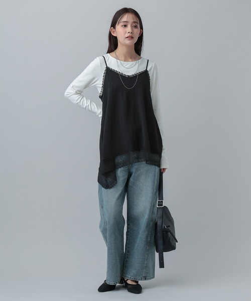 GLOBAL WORK（グローバルワーク）の「MATINEE LINE/アシメニットキャミチュニック/640374（ニット/セーター・レディース・ブラック/ライトベージュ・MEDIUM/LARGE）」の8枚目の写真