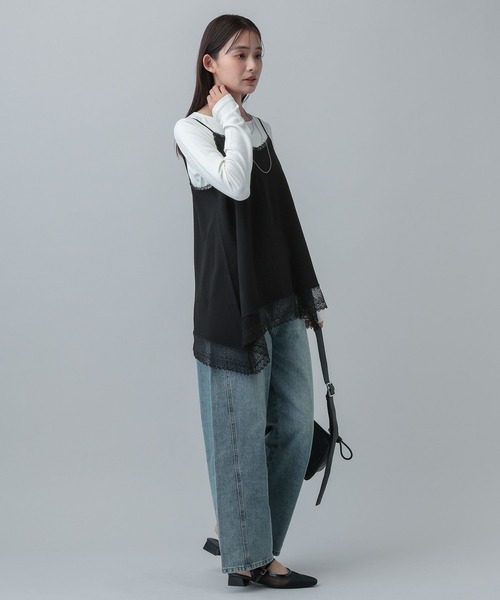 GLOBAL WORK（グローバルワーク）の「MATINEE LINE/アシメニットキャミチュニック/640374（ニット/セーター・レディース・ブラック/ライトベージュ・MEDIUM/LARGE）」の9枚目の写真